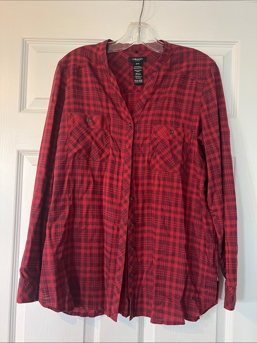 Olsen Europe Red Plaid Button-Down Shirt - Women's Long Sleeve